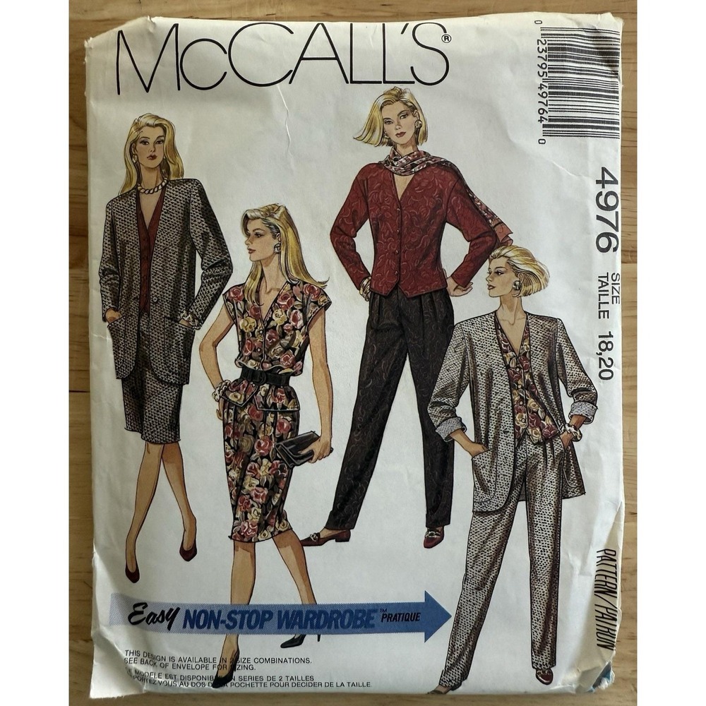 McCalls 4976 Pattern Misses' Jacket Blouse‎ Skirt & Pants - Size 18-20 uncut